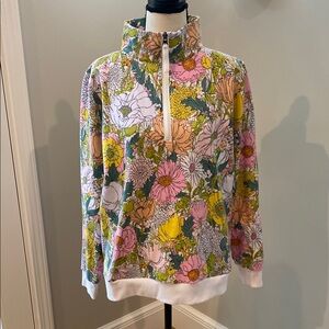 Vera Bradley Bloom Bloom 3/4 zip pullover XL oversized boxy floral paste cotton